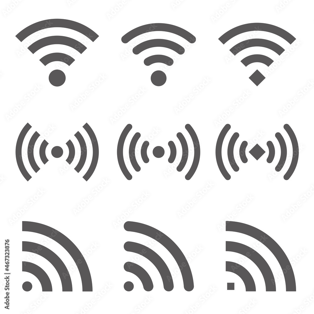 A set of icons for various styles of Wi-Fi A set of icons for various styles of Wi-Fi