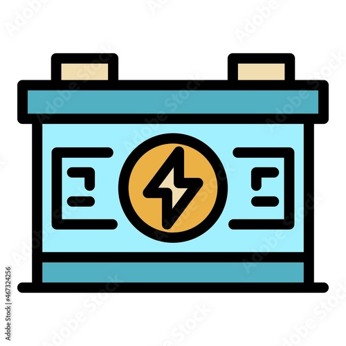 Full car battery icon. Outline full car battery vector icon color flat isolated