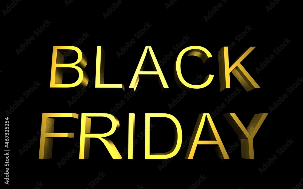 Low angle view of Black Friday 3d golden text on black background Low angle view of Black Friday 3d golden text on black background