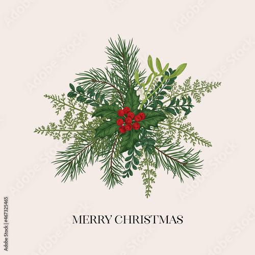 Winter bouquet.Botanical illustration. Colorful.