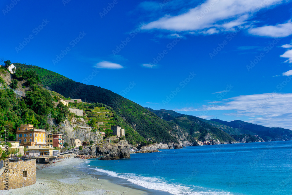 Fototapeta premium all colorful village at the ocean in the mountains of Cinque Terre, Italy