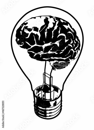 The brain in the bulb. Rendering in 3D.