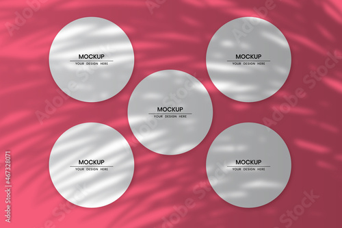 Blank circular paper cards mockup with shadow overlay effect