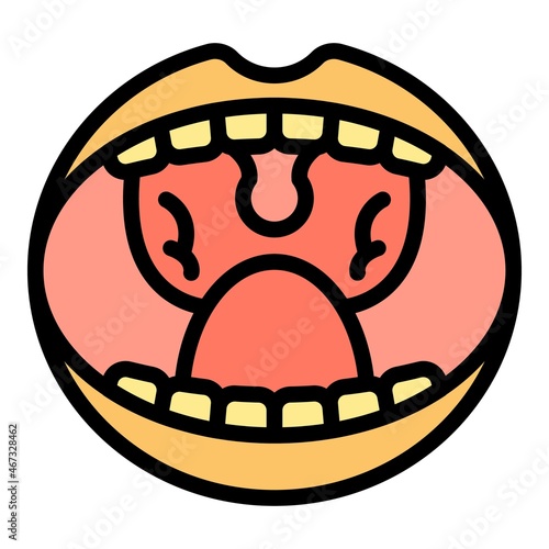 Kid mouth tonsillitis icon. Outline kid mouth tonsillitis vector icon color flat isolated