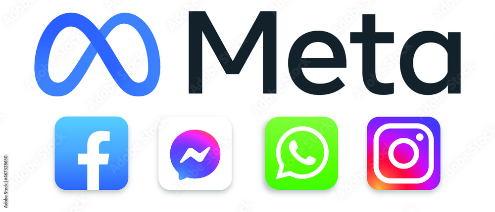 Meta logo. Meta, Facebook rebrand concept. Meta icon in blue color. Social  media. Messenger, Instagram, WhatsUp vector de Stock | Adobe Stock