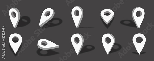 White location 3d icon illustration with different views and angles