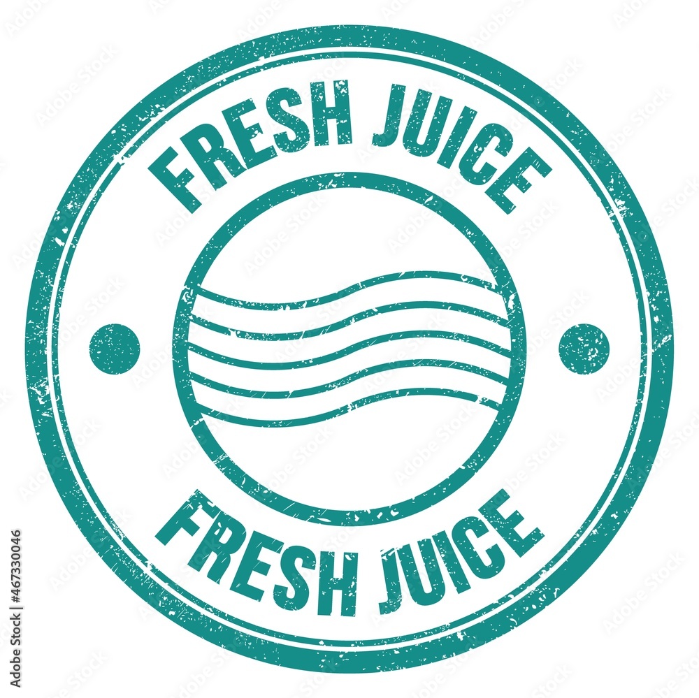 FRESH JUICE text written on blue round postal stamp sign FRESH JUICE text written on blue round postal stamp sign