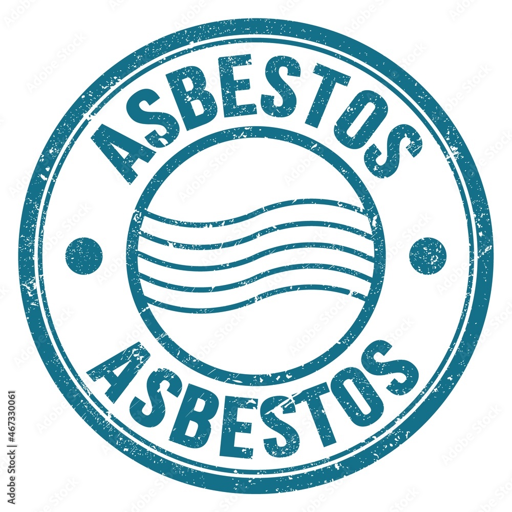 ASBESTOS text written on blue round postal stamp sign ASBESTOS text written on blue round postal stamp sign