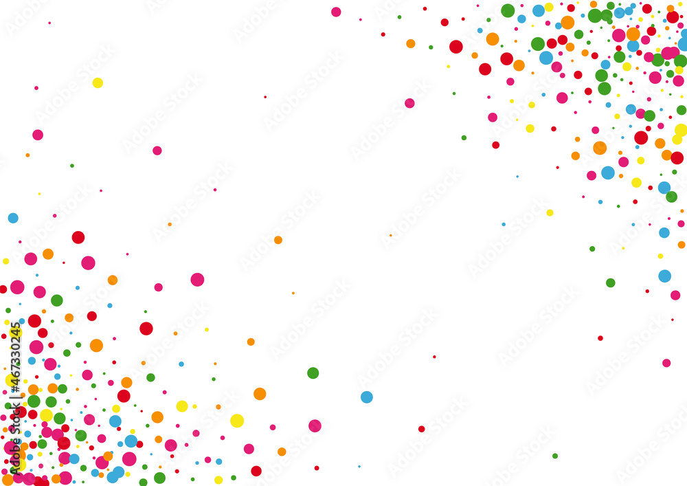 Red Round Splatter Background. Dot Dust Texture. Yellow Falling Confetti. Blue Event Circle Illustration.