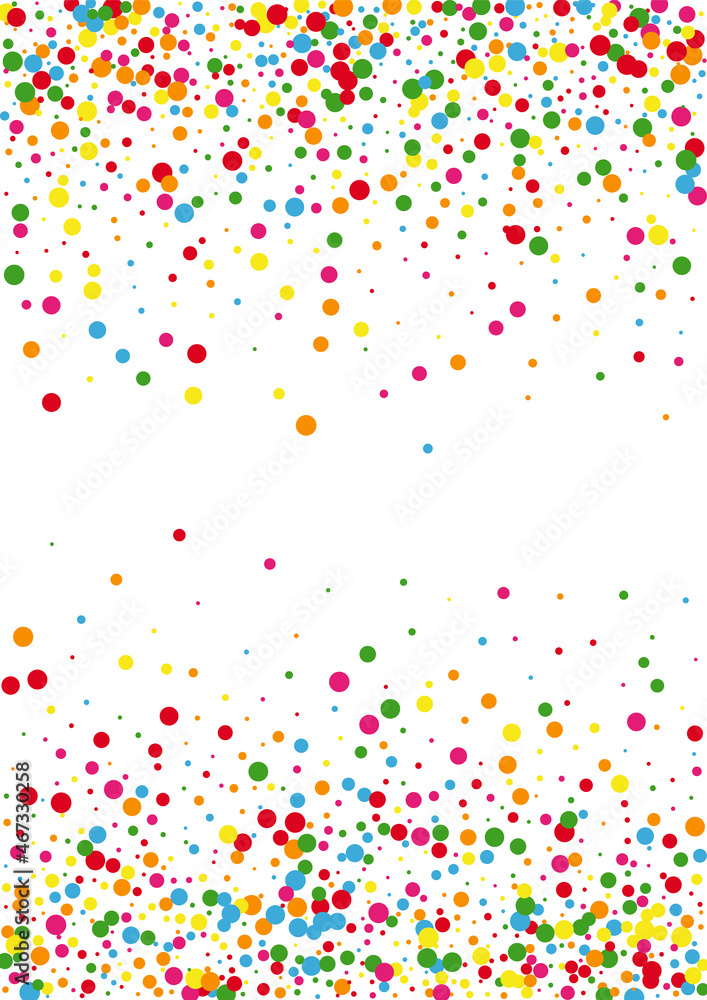 Multicolored Confetti Cartoon Texture. Round Burst Illustration. Orange Fall Circle. Blue Summer Dot Background.