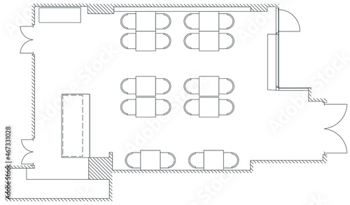 Architectural small cafe top view plan Vector.