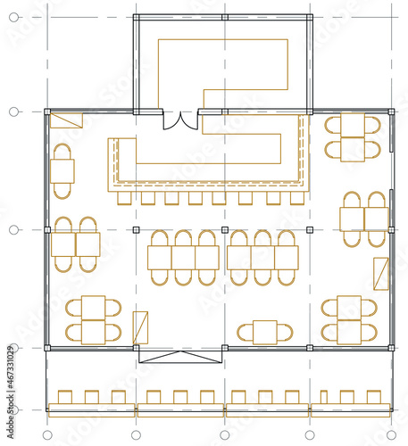 Architectural small cafe top view plan Vector.