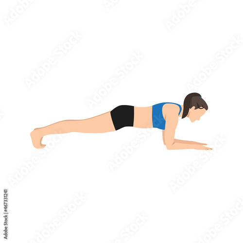 Woman doing Forearm plank exercise. Flat vector © lioputra