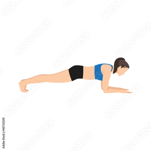 Woman doing Forearm plank exercise. Flat vector 