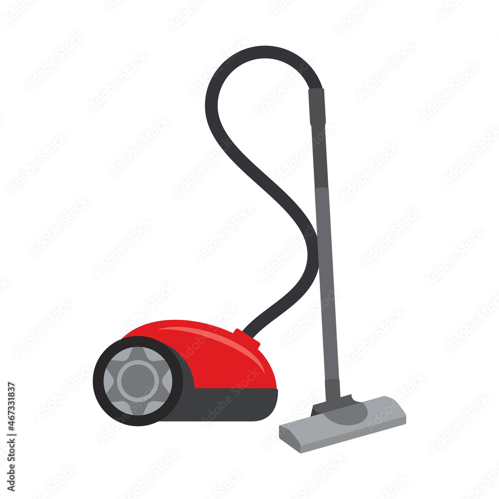 Red vacuum cleaner for household use icon vector. Red floor vacuum cleaner icon isolated on a white background Red vacuum cleaner for household use icon vector. Red floor vacuum cleaner icon isolated on a white background