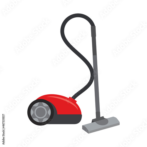 Red vacuum cleaner for household use icon vector. Red floor vacuum cleaner icon isolated on a white background
