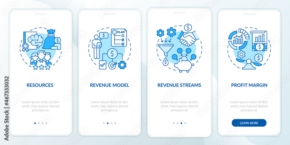 Business model essentials blue onboarding mobile app page screen ...