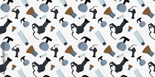 Seamless pattern Professional hairdressing set. Flat vector.  Suitable for wallpapers, web pages backgrounds, surface textures, textiles
