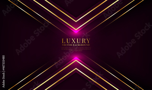 3D purple luxury abstract background, overlap layers on dark space with golden stripes effect decoration. Modern template element future style concept for flyer, card, cover, brochure, or landing page