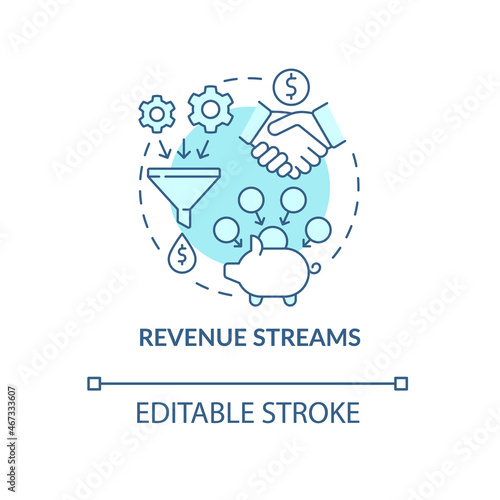 Revenue streams blue concept icon. Resources of reccuring income. Earning money. Business model abstract idea thin line illustration. Vector isolated outline color drawing. Editable stroke