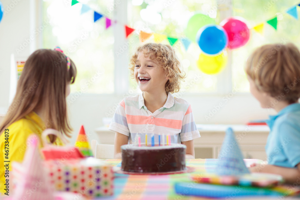 Fototapeta premium Child birthday party cake. Family with kids.