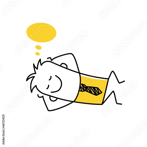 Stick man lying, dreaming, thinking.
