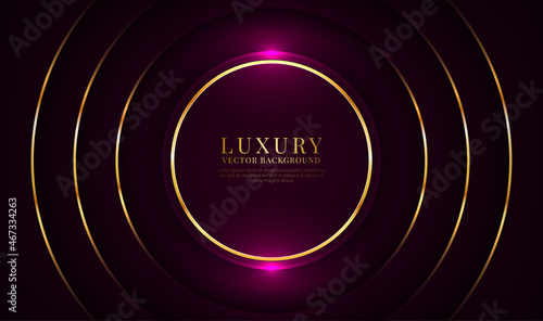 3D purple luxury abstract background, overlap layers on dark space with golden circles effect decoration. Modern template element future style concept for flyer, card, cover, brochure, or landing page