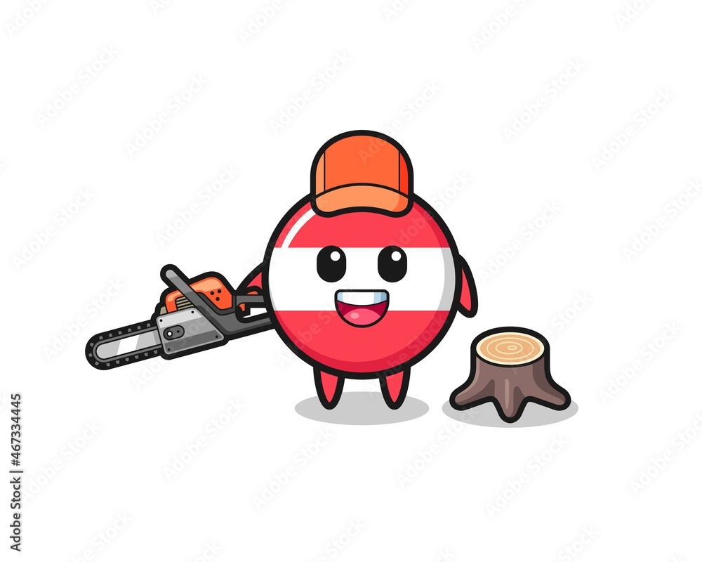 Obraz premium austria flag lumberjack character holding a chainsaw