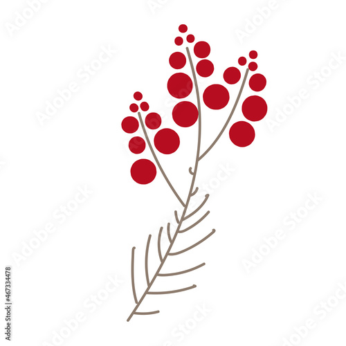Simple plant decoration in doodle style. Simple decor for a festive Christmas and New Years. Vector illustration isolated on white background.