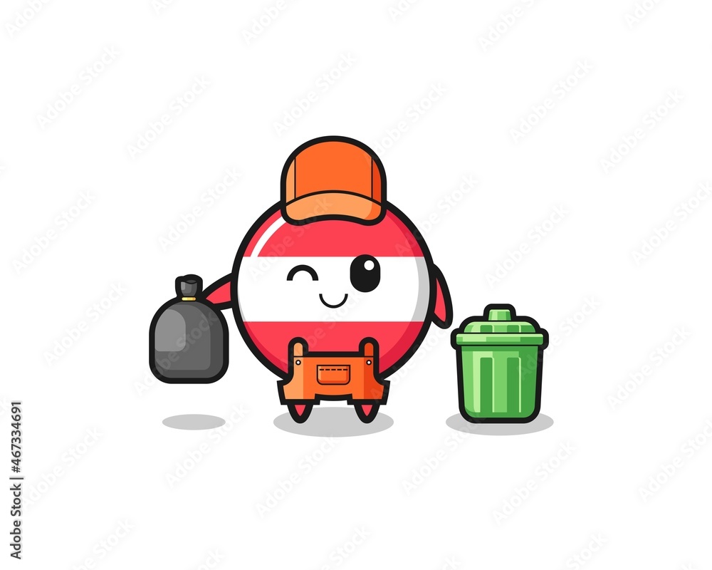 the mascot of cute austria flag as garbage collector the mascot of cute austria flag as garbage collector