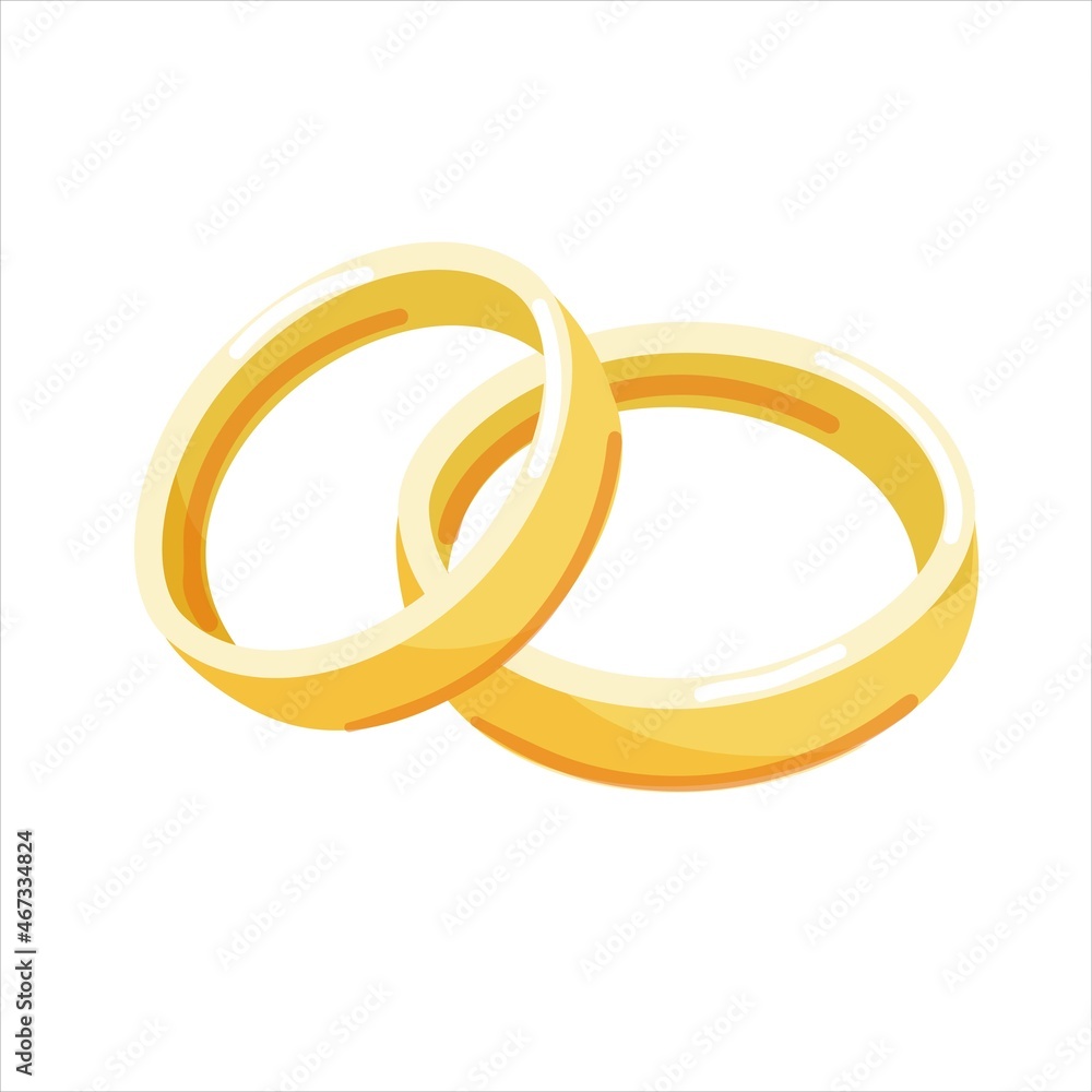 Gold wedding rings. Vector isolated on white background. Cartoon style. Symbol of marriage, engagement. Gold wedding rings. Vector isolated on white background. Cartoon style. Symbol of marriage, engagement.