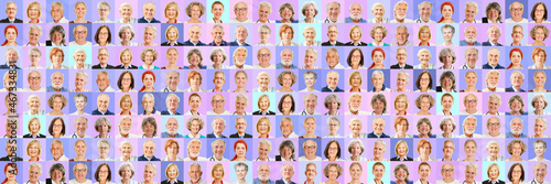 Panorama Portraits von Menschen im Alter vor buntem Hintergrund