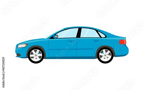 Fototapeta Naklejka Na Ścianę i Meble -  The passenger car is blue. Sedan. Vector illustration.