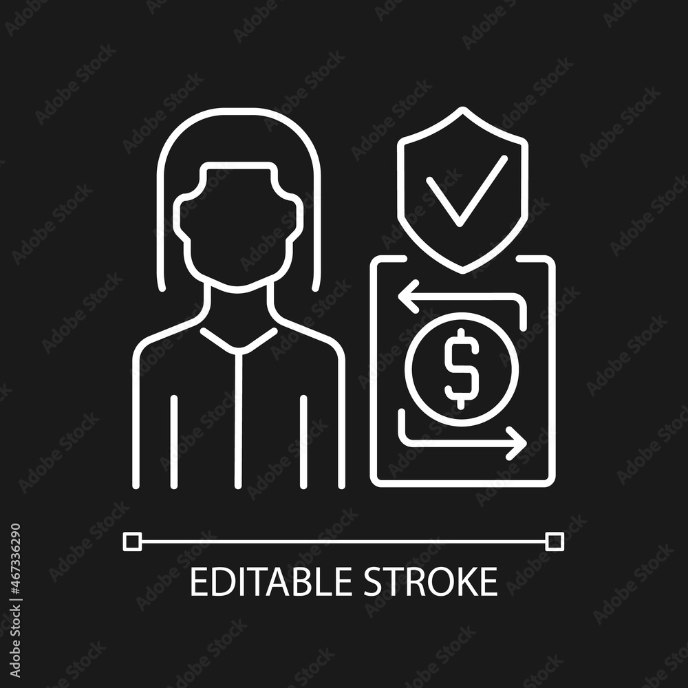 Trust assistant white linear icon for dark theme. Trust operations specialist. Customer service. Thin line customizable illustration. Isolated vector contour symbol for night mode. Editable stroke Trust assistant white linear icon for dark theme. Trust operations specialist. Customer service. Thin line customizable illustration. Isolated vector contour symbol for night mode. Editable stroke
