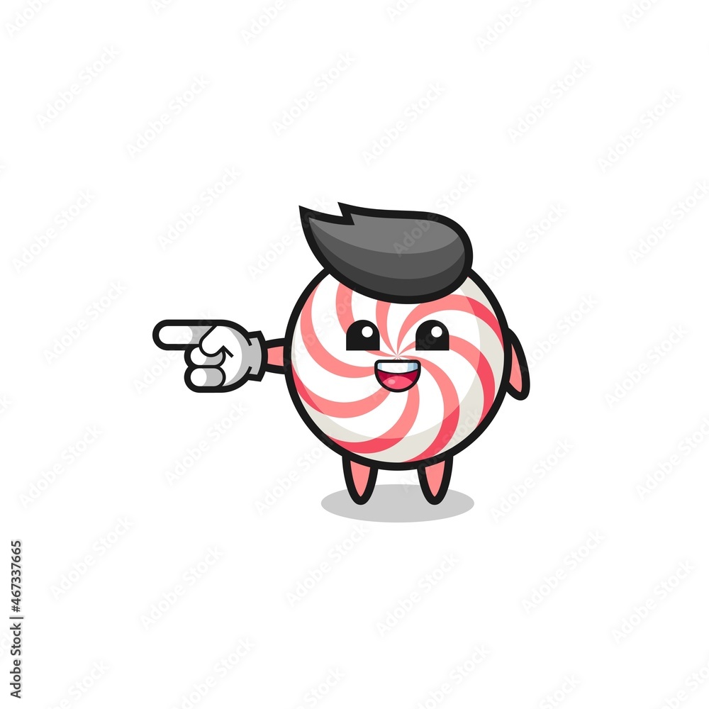 swirl lollipop cartoon with pointing left gesture swirl lollipop cartoon with pointing left gesture