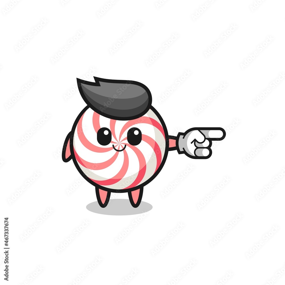 swirl lollipop mascot with pointing right gesture swirl lollipop mascot with pointing right gesture