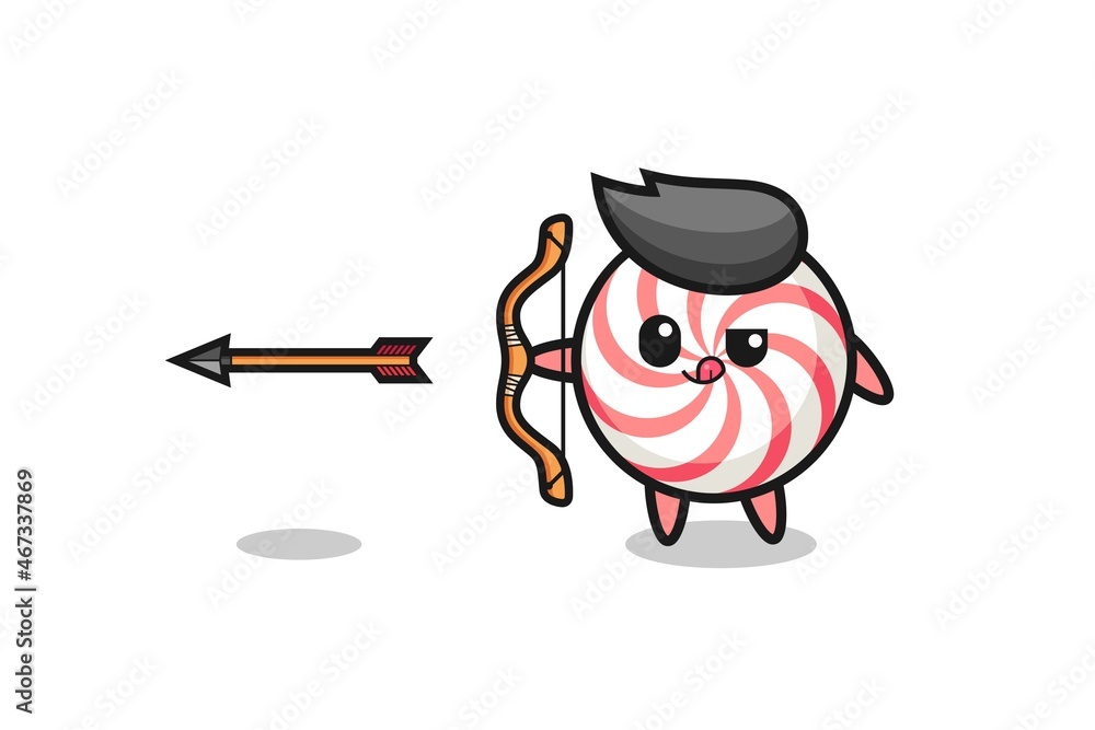 illustration of swirl lollipop character doing archery illustration of swirl lollipop character doing archery