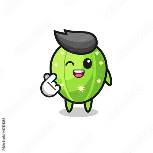 cactus character doing Korean finger heart