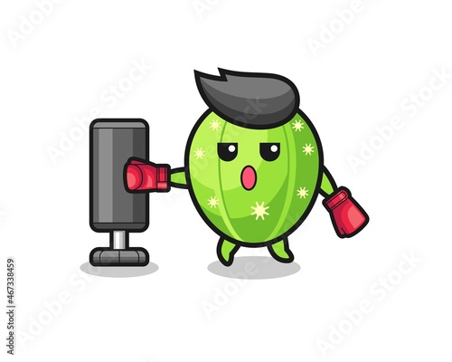 cactus boxer cartoon doing training with punching bag