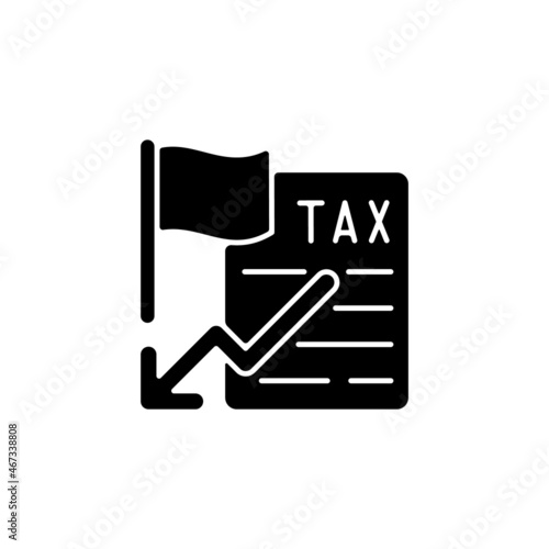 Tax relief black glyph icon. Small business incentives. Policy, program from government to reduce tax payment. Taxation deduction. Silhouette symbol on white space. Vector isolated illustration