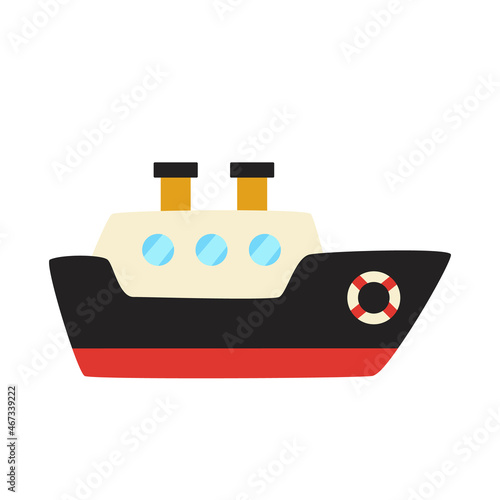 Cute cartoon ship isolated on white background.
