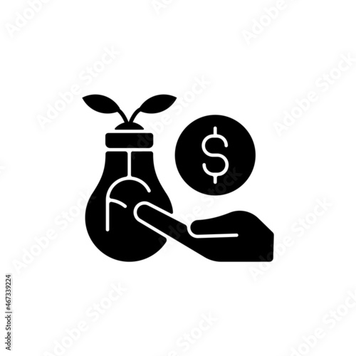 Angel investor tax credits black glyph icon. Small business incentive. Seed and private investor. Financial support and help of company. Silhouette symbol on white space. Vector isolated illustration