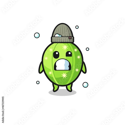 cute cartoon cactus with shivering expression