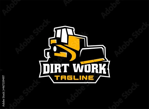 bulldozer logo vector for construction company. Vehicle equipment template vector illustration for your brand. photo