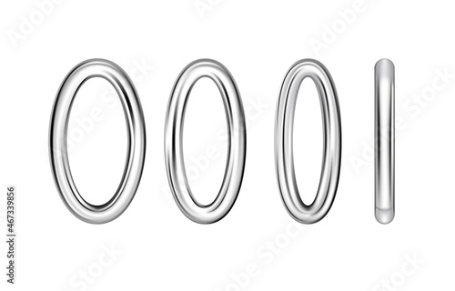 Oval metal rings in foreshortening, perspective, for design, furniture fittings.