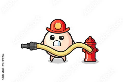 pearl cartoon as firefighter mascot with water hose