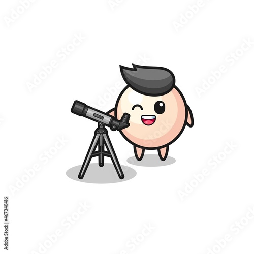 pearl astronomer mascot with a modern telescope