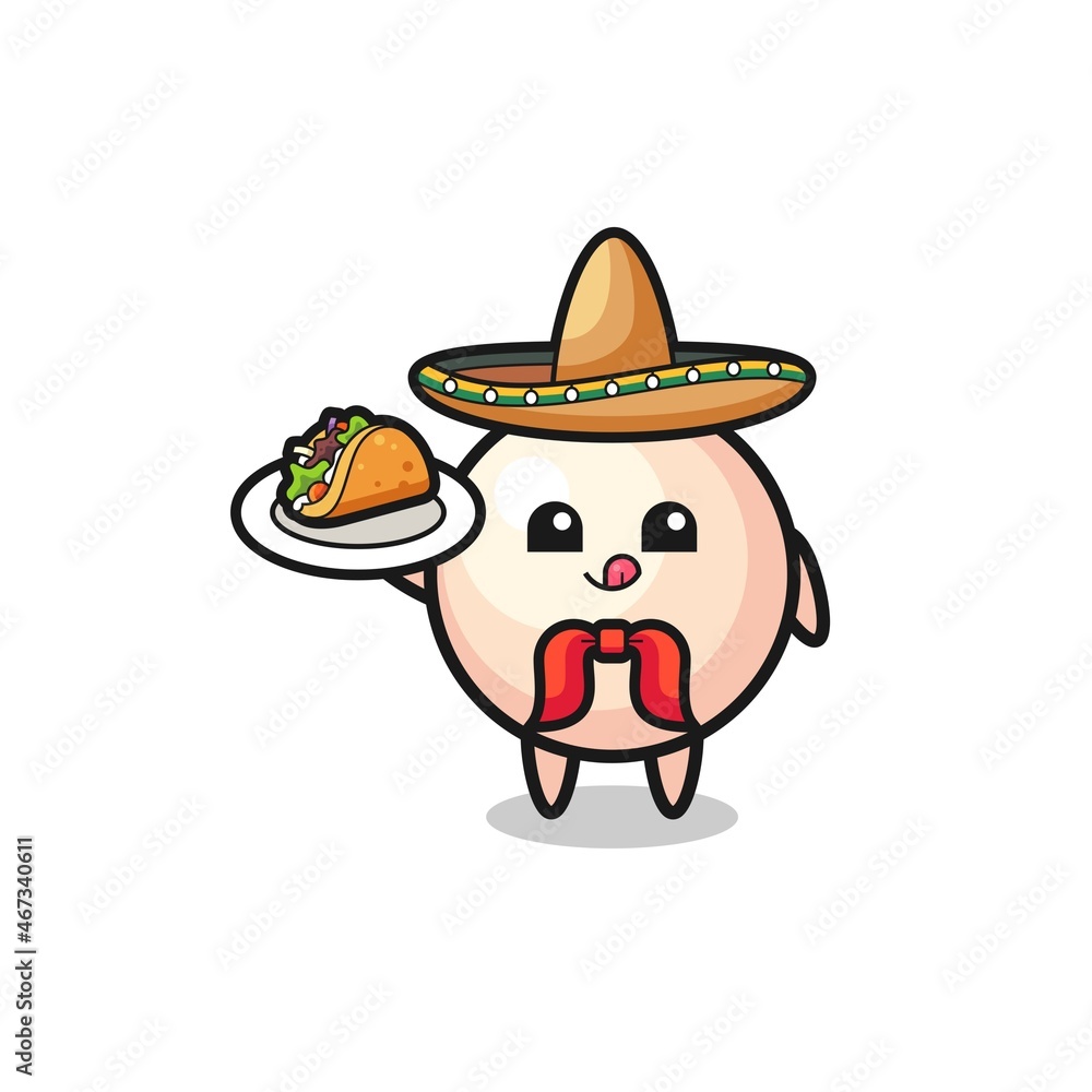 pearl Mexican chef mascot holding a taco