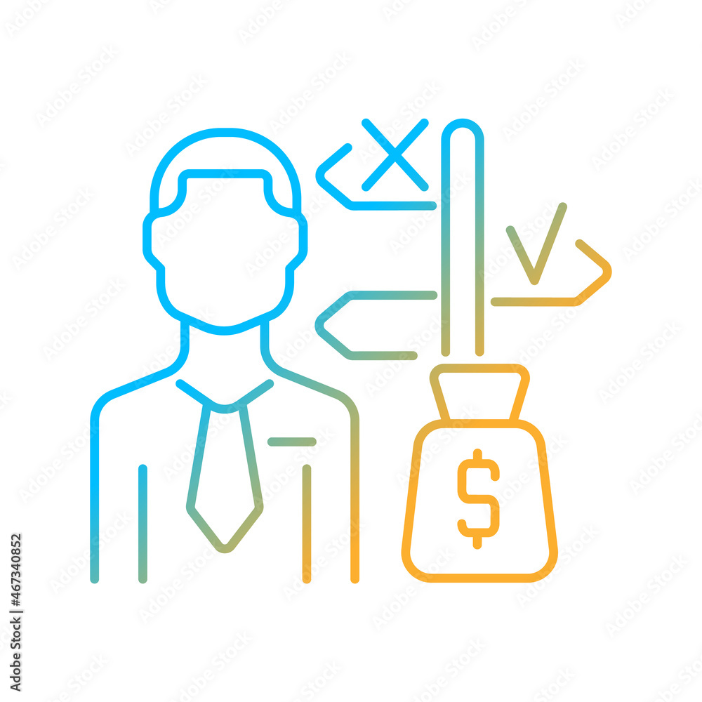 Asset manager gradient linear vector icon. Specialist making investments. Stock market operationg expert. Thin line color symbol. Modern style pictogram. Vector isolated outline drawing Asset manager gradient linear vector icon. Specialist making investments. Stock market operationg expert. Thin line color symbol. Modern style pictogram. Vector isolated outline drawing