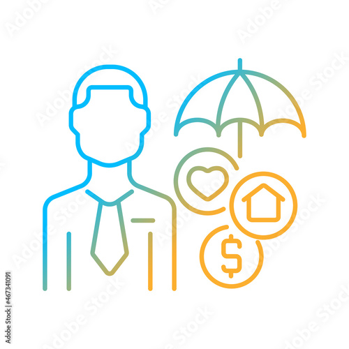 Insurance agent gradient linear vector icon. Life, health and property insurance seller. Insurer service. Thin line color symbol. Modern style pictogram. Vector isolated outline drawing